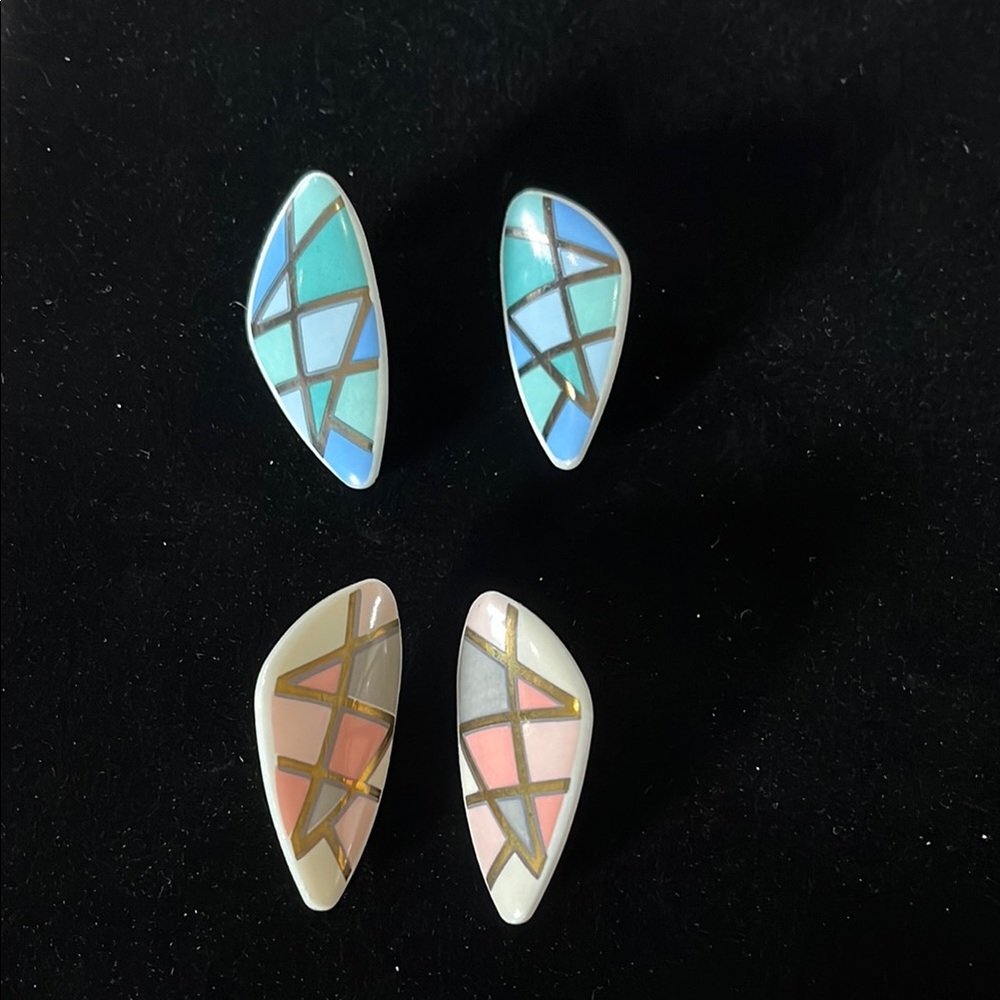 Geometric Blue and Pink Earrings